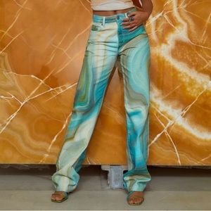 NWT Jaded London slouchy fit blue marble pants